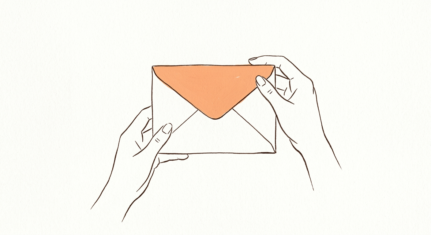 Two hands opening an envelope.